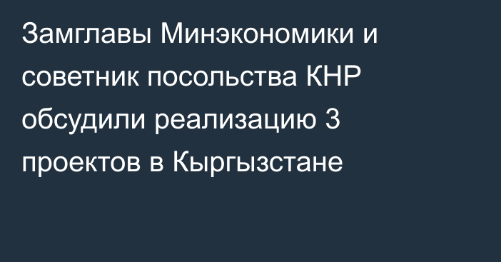 Замглавы Минэкономики и советник посольства КНР обсудили реализацию 3 проектов в Кыргызстане