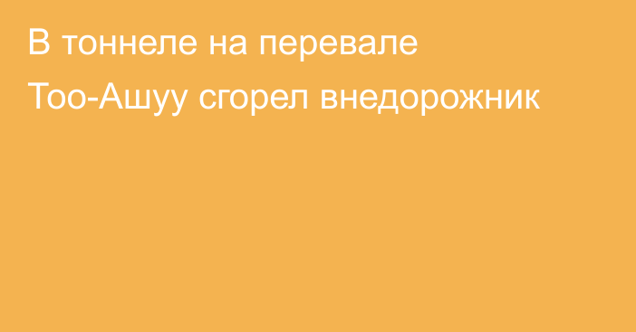 В тоннеле на перевале Тоо-Ашуу сгорел внедорожник