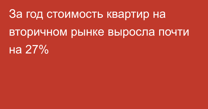 За год стоимость квартир на вторичном рынке выросла почти на 27%