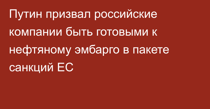 Путин призвал российские компании быть готовыми к нефтяному эмбарго в пакете санкций ЕС