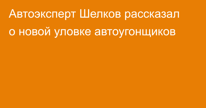 Автоэксперт Шелков рассказал о новой уловке автоугонщиков