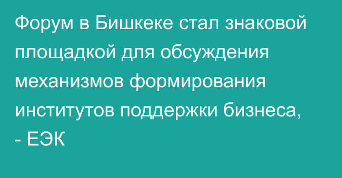 Форум в Бишкеке стал знаковой площадкой для обсуждения механизмов формирования институтов поддержки бизнеса, - ЕЭК