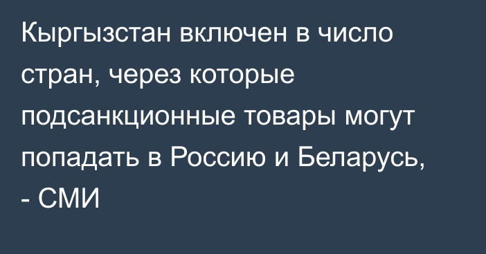 Кыргызстан включен в число стран, через которые подсанкционные товары могут попадать в Россию и Беларусь, - СМИ