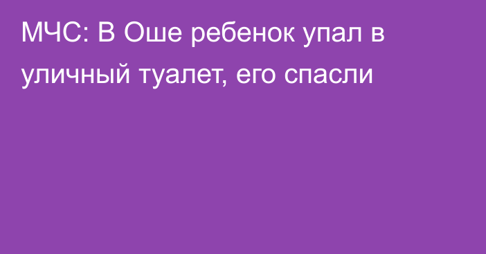 МЧС: В Оше ребенок упал в уличный туалет, его спасли