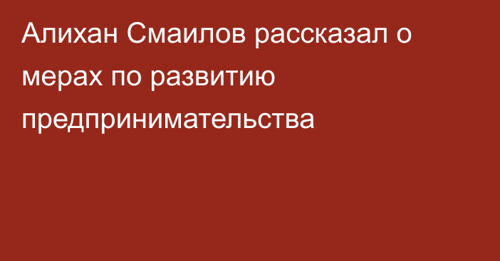 Алихан Смаилов рассказал о мерах по развитию предпринимательства