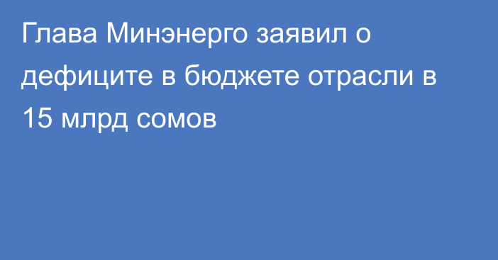 Глава Минэнерго заявил о дефиците в бюджете отрасли в 15 млрд сомов