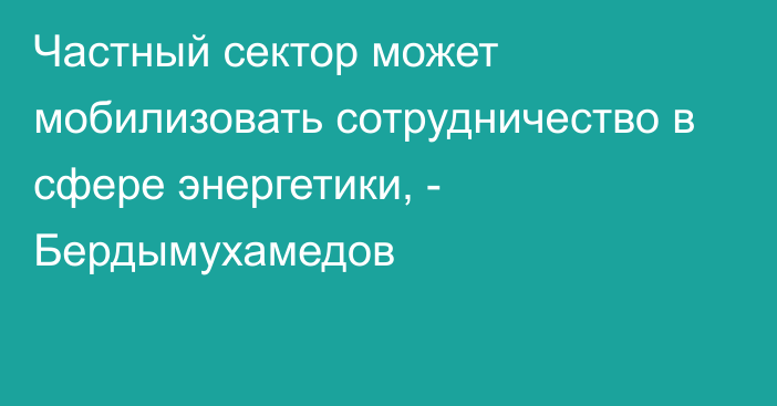 Частный сектор может мобилизовать сотрудничество в сфере энергетики, - Бердымухамедов