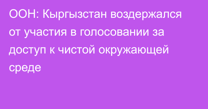 ООН: Кыргызстан воздержался от участия в голосовании за доступ к чистой окружающей среде