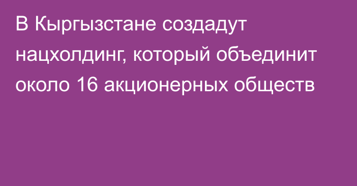 В Кыргызстане создадут нацхолдинг, который объединит около 16 акционерных обществ