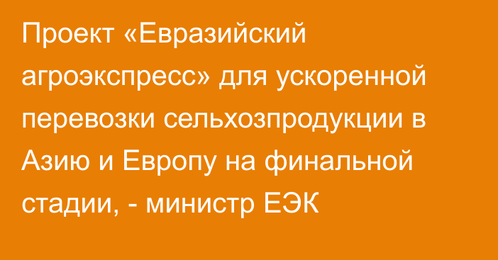 Проект «Евразийский агроэкспресс» для ускоренной перевозки сельхозпродукции в Азию и Европу на финальной стадии, - министр ЕЭК