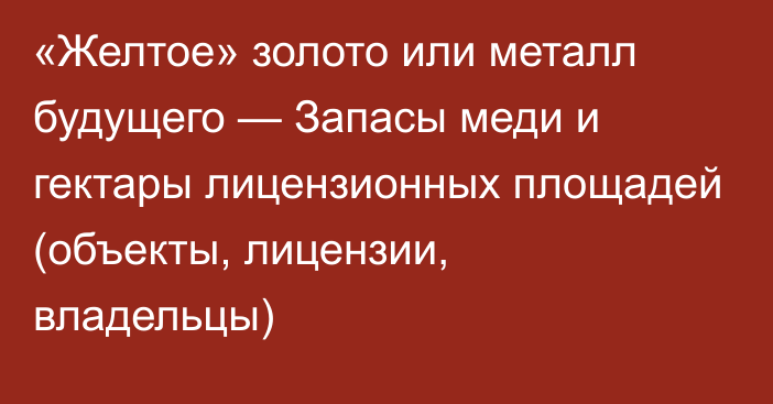 «Желтое» золото или металл будущего — Запасы меди и гектары лицензионных площадей (объекты, лицензии, владельцы)