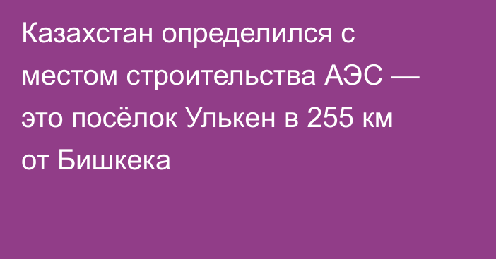 Казахстан определился с местом строительства АЭС — это посёлок Улькен в 255 км от Бишкека