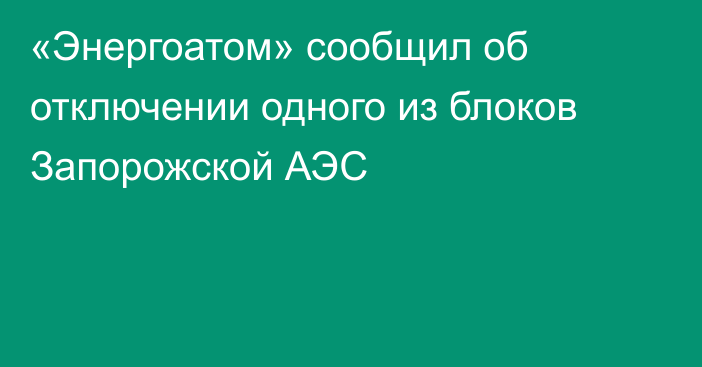 «Энергоатом» сообщил об отключении одного из блоков Запорожской АЭС