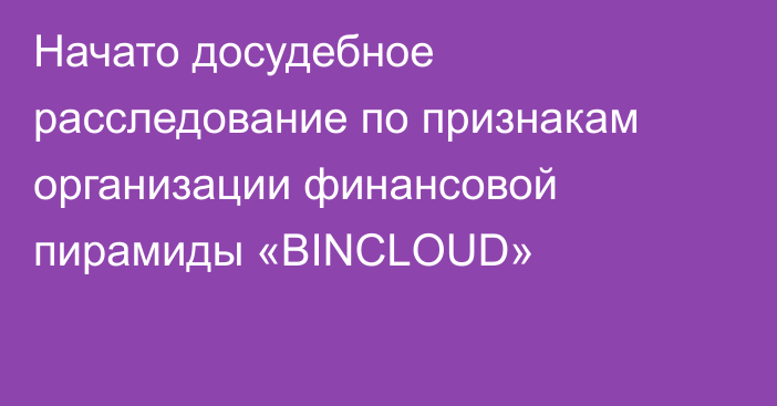 Начато досудебное расследование по признакам организации финансовой пирамиды «BINCLOUD»  