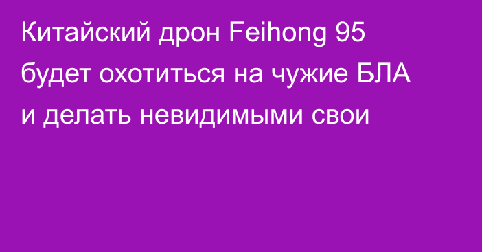 Китайский дрон Feihong 95 будет охотиться на чужие БЛА и делать невидимыми свои