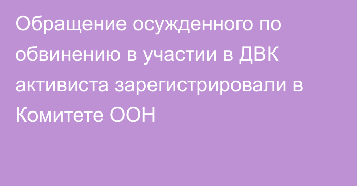 Обращение осужденного по обвинению в участии в ДВК активиста зарегистрировали в Комитете ООН  