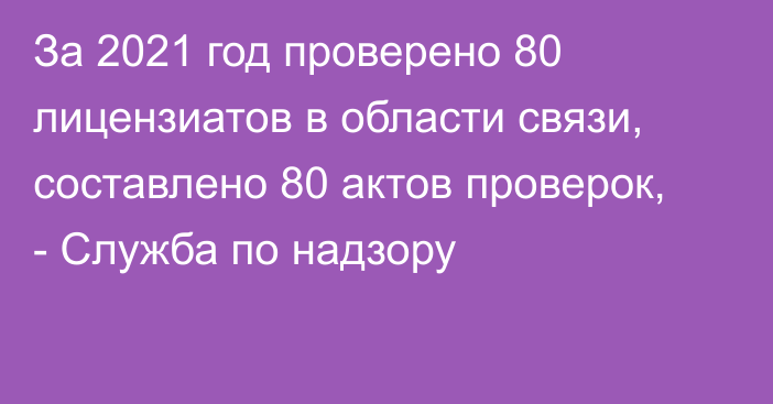 За 2021 год проверено 80 лицензиатов в области связи, составлено 80 актов проверок, - Служба по надзору