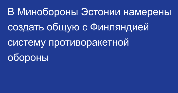 В Минобороны Эстонии намерены создать общую с Финляндией систему противоракетной обороны