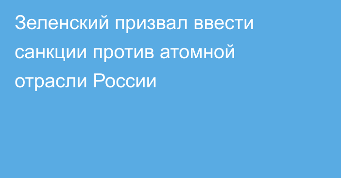 Зеленский призвал ввести санкции против атомной отрасли России