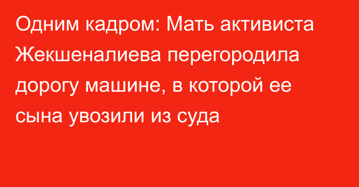 Одним кадром: Мать активиста Жекшеналиева перегородила дорогу машине, в которой ее сына увозили из суда