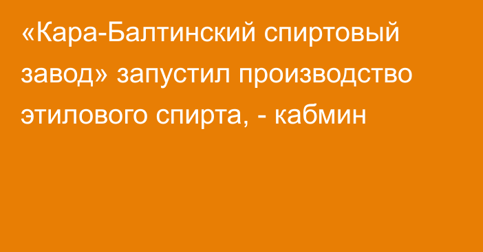 «Кара-Балтинский спиртовый завод» запустил производство этилового спирта, - кабмин