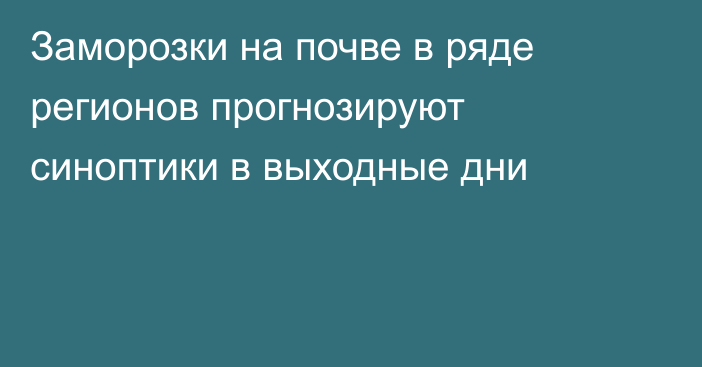 Заморозки на почве в ряде регионов прогнозируют синоптики в выходные дни