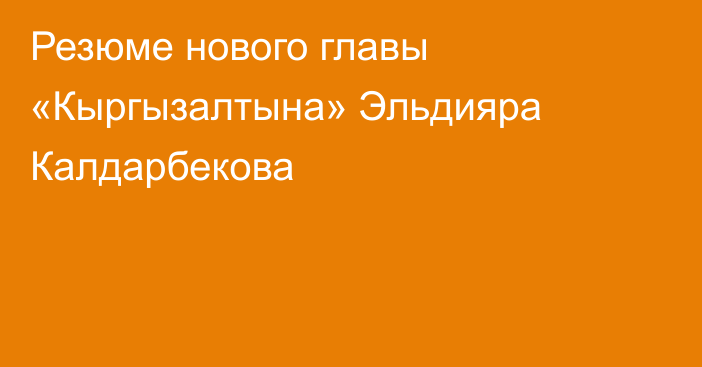 Резюме нового главы «Кыргызалтына» Эльдияра Калдарбекова