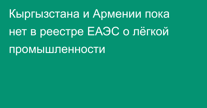 Кыргызстана и Армении пока нет в реестре ЕАЭС о лёгкой промышленности