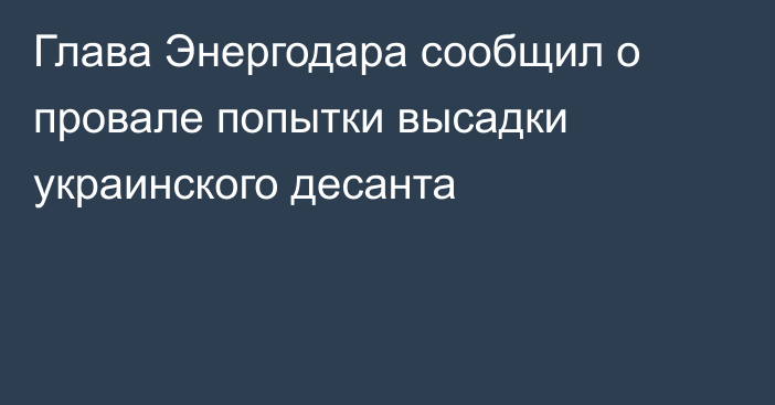 Глава Энергодара сообщил о провале попытки высадки украинского десанта