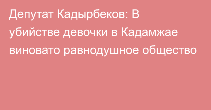 Депутат Кадырбеков: В убийстве девочки в Кадамжае виновато равнодушное общество