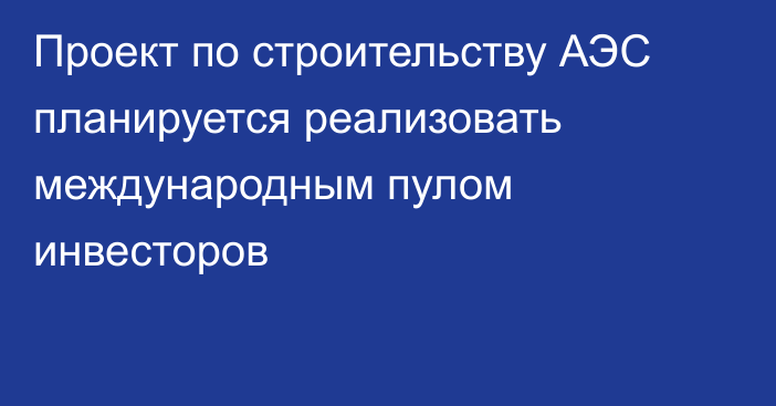 Проект по строительству АЭС планируется реализовать международным пулом инвесторов