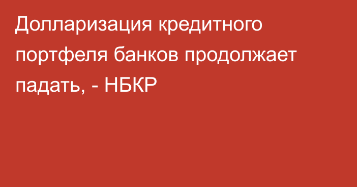 Долларизация кредитного портфеля банков продолжает падать, - НБКР