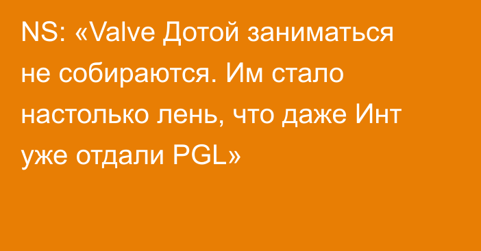 NS: «Valve Дотой заниматься не собираются. Им стало настолько лень, что даже Инт уже отдали PGL»