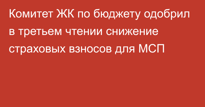 Комитет ЖК по бюджету одобрил в третьем чтении снижение страховых взносов для МСП