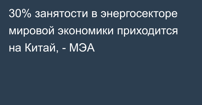 30% занятости в энергосекторе мировой экономики приходится на Китай, - МЭА