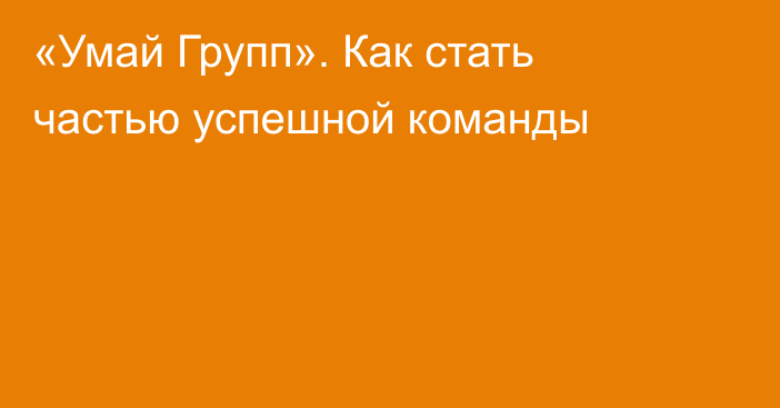 «Умай Групп». Как стать частью успешной команды