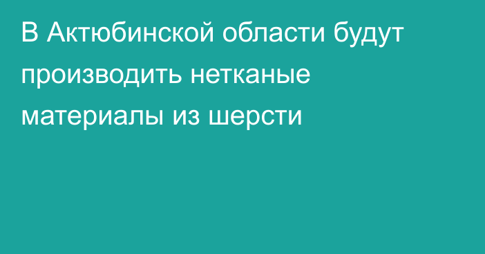 В Актюбинской области будут производить нетканые материалы из шерсти