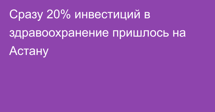 Сразу 20% инвестиций в здравоохранение пришлось на Астану