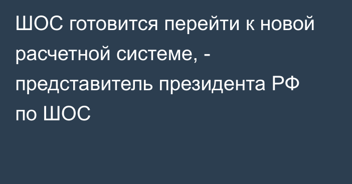 ШОС готовится перейти к новой расчетной системе, - представитель президента РФ по ШОС