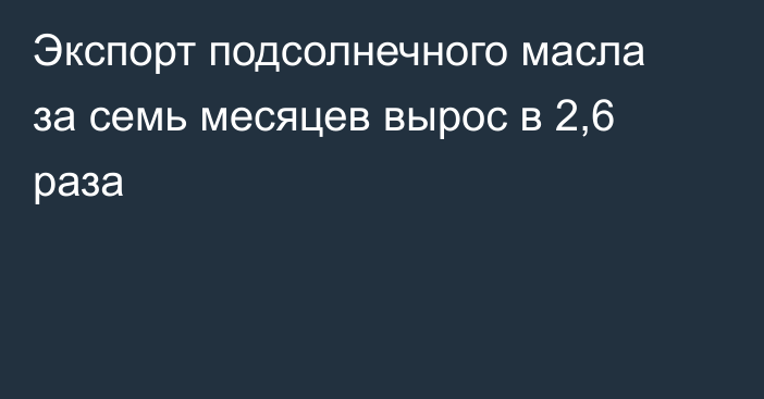 Экспорт подсолнечного масла за семь месяцев вырос в 2,6 раза