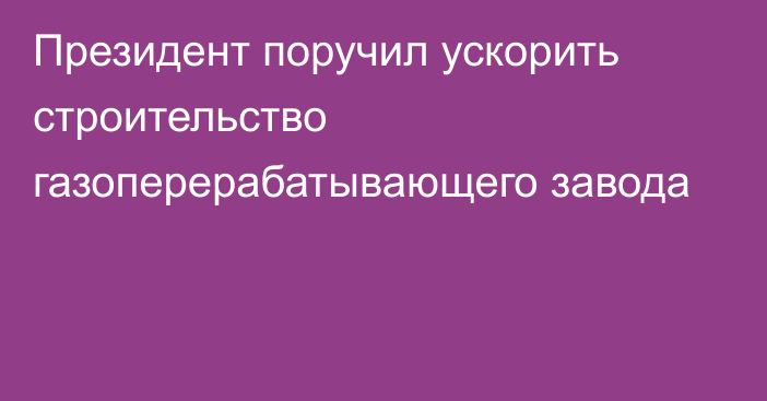 Президент поручил ускорить строительство газоперерабатывающего завода