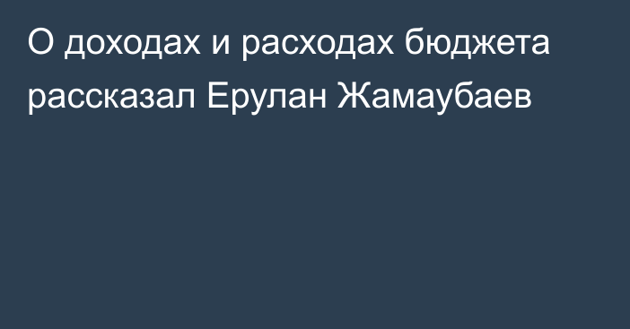 О доходах и расходах бюджета рассказал Ерулан Жамаубаев