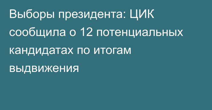 Выборы президента: ЦИК сообщила о 12 потенциальных кандидатах по итогам выдвижения