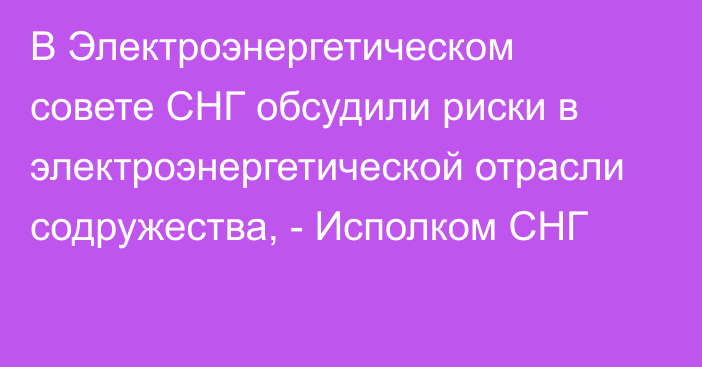 В Электроэнергетическом совете СНГ обсудили риски в электроэнергетической отрасли содружества, - Исполком СНГ