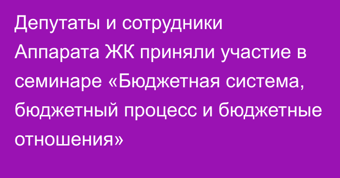 Депутаты и сотрудники Аппарата ЖК приняли участие в семинаре «Бюджетная система, бюджетный процесс и бюджетные отношения»