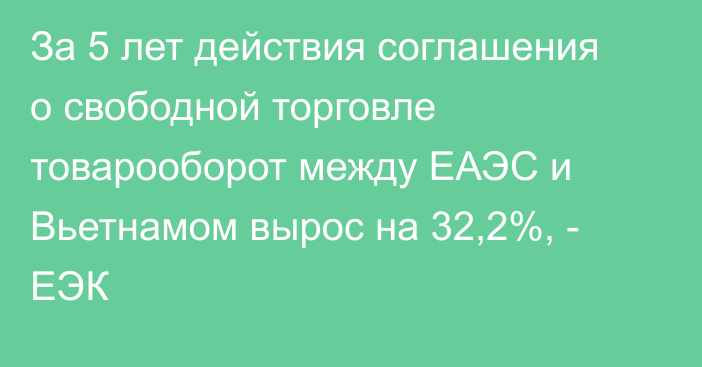 За 5 лет действия соглашения о свободной торговле товарооборот между ЕАЭС и Вьетнамом вырос на 32,2%, - ЕЭК