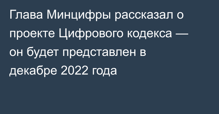 Глава Минцифры рассказал о проекте Цифрового кодекса — он будет представлен в декабре 2022 года