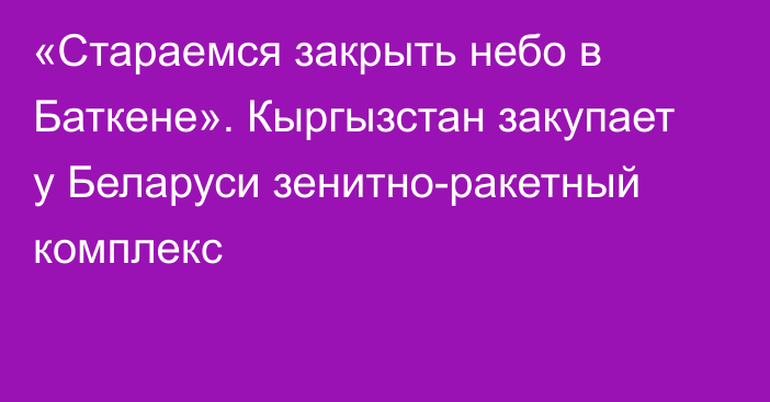 «Стараемся закрыть небо в Баткене». Кыргызстан закупает у Беларуси зенитно-ракетный комплекс