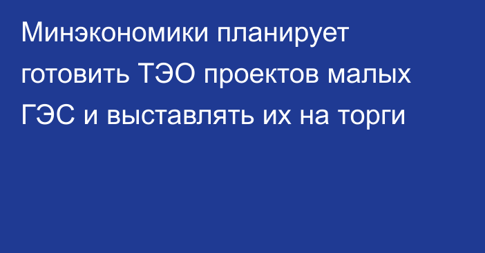 Минэкономики планирует готовить ТЭО проектов малых ГЭС и выставлять их на торги