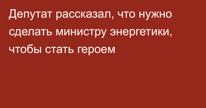 Депутат рассказал, что нужно сделать министру энергетики, чтобы стать героем